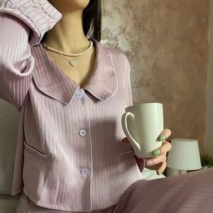 nap Cozy Pink Ribbed Pajama Top with Classic Collar